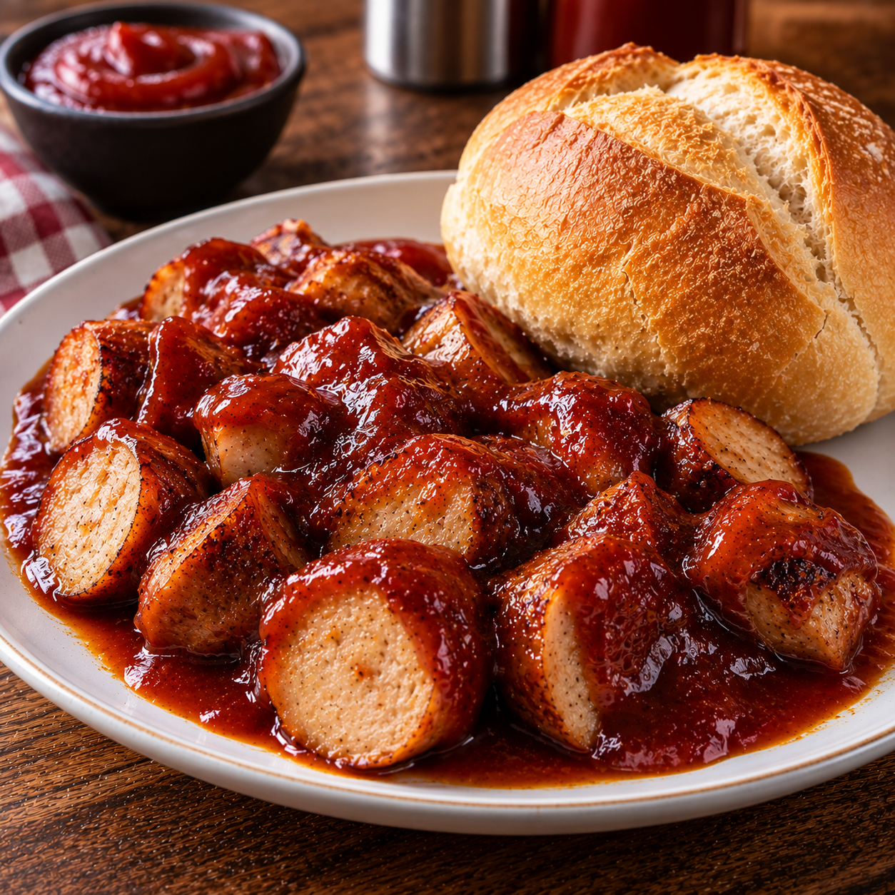 Currywurst mit Brötchen