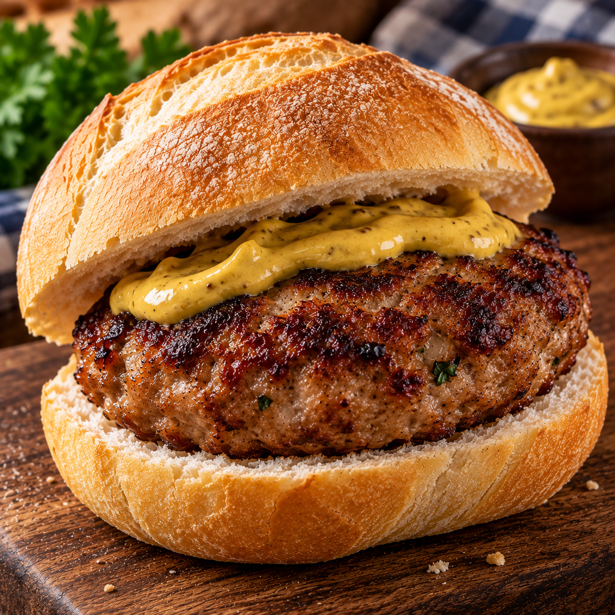 Hausgemachte Frikadelle im Brötchen